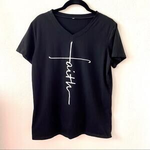 Faith Script V-Neck Graphic Tee Size Large
